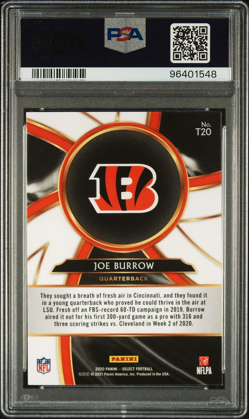 2020 Panini Select Turbocharged T20 Joe Burrow PSA 10