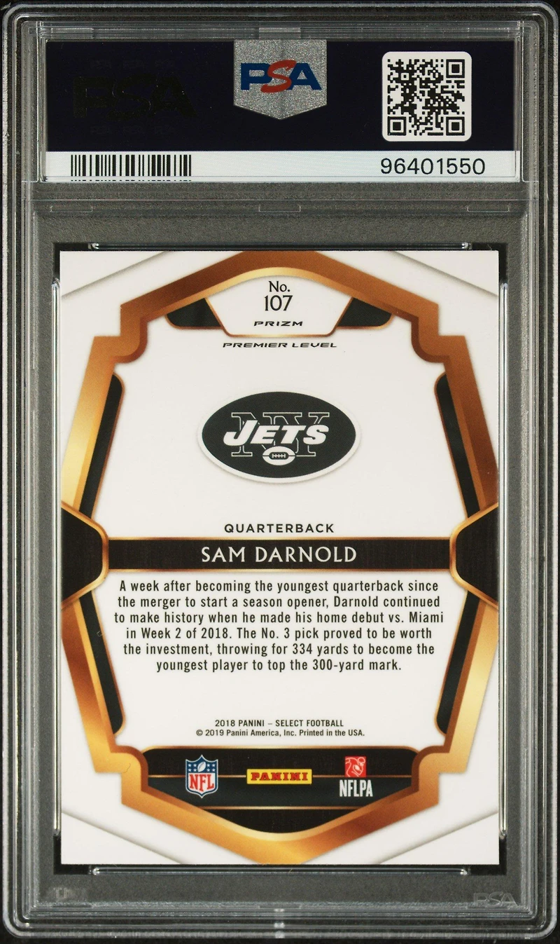 2018 Panini Select 107 Sam Darnold Silver Prizm PSA 10