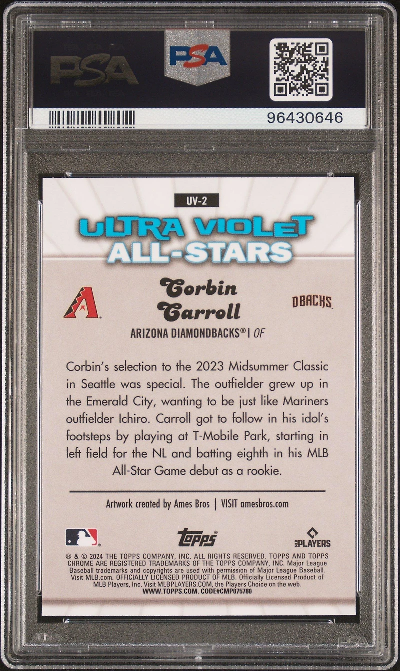 2024 Topps Chrome Ultraviolet All-stars Uv2 Corbin Carroll PSA 10