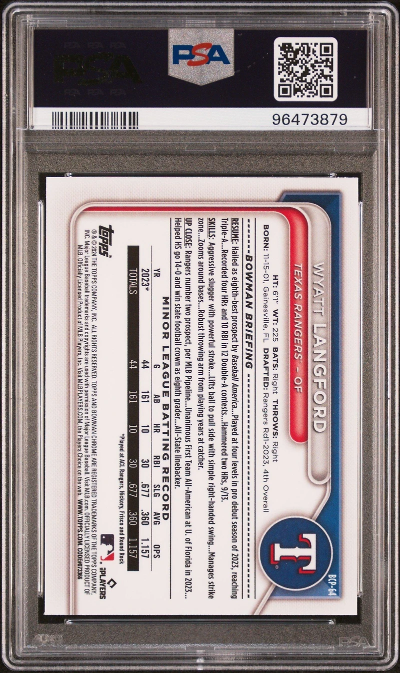 2024 Bowman Mega Box Chrome Prospects 64 Wyatt Langford PSA 10