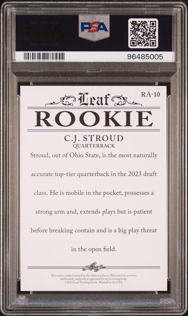 2023 Leaf Special Release Rookie Achievement Ra10 Cj Stroud PSA 10