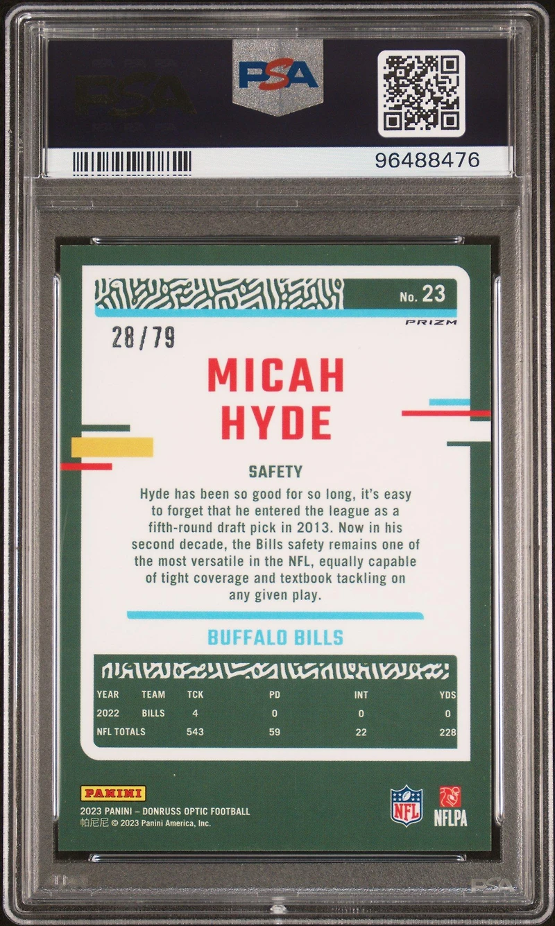 2023 Panini Donruss Optic 23 Micah Hyde Pink Velocity PSA 10