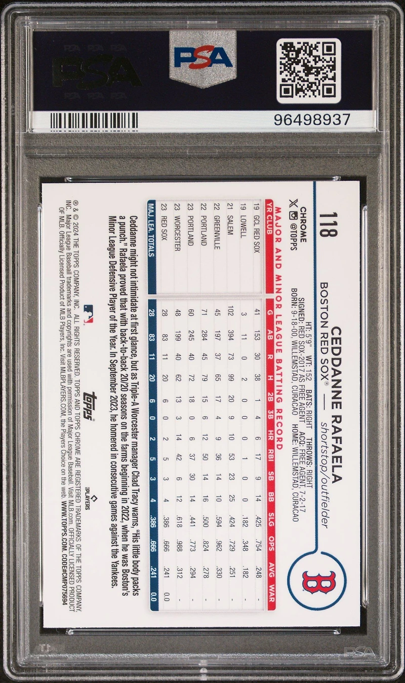 2024 Topps Chrome 118 Ceddanne Rafaela PSA 10