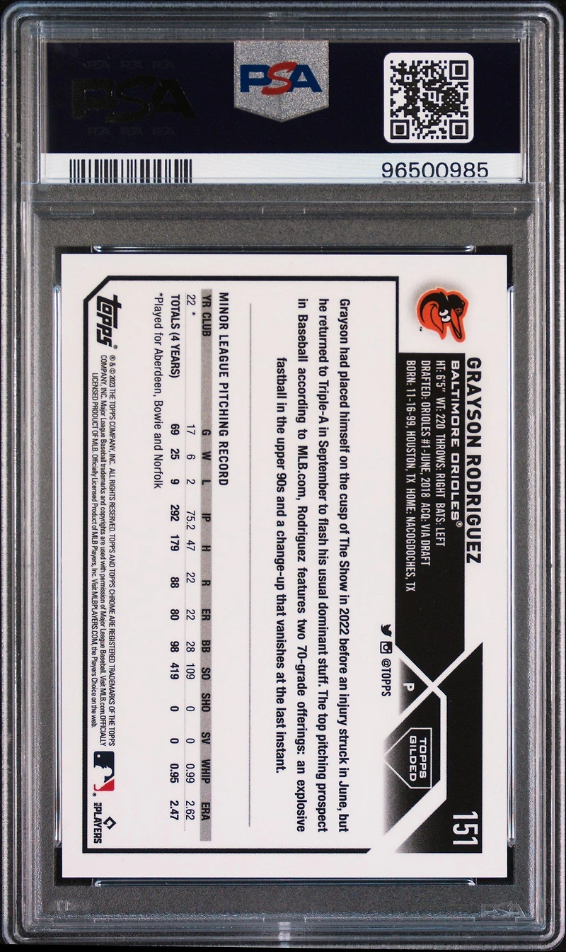 2023 Topps Gilded Collection Cast In Gold 151 Grayson Rodriguez PSA 10