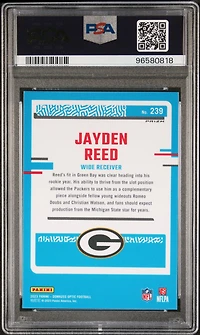 2023 Panini Donruss Optic 239 Jayden Reed Teal Velocity PSA 10