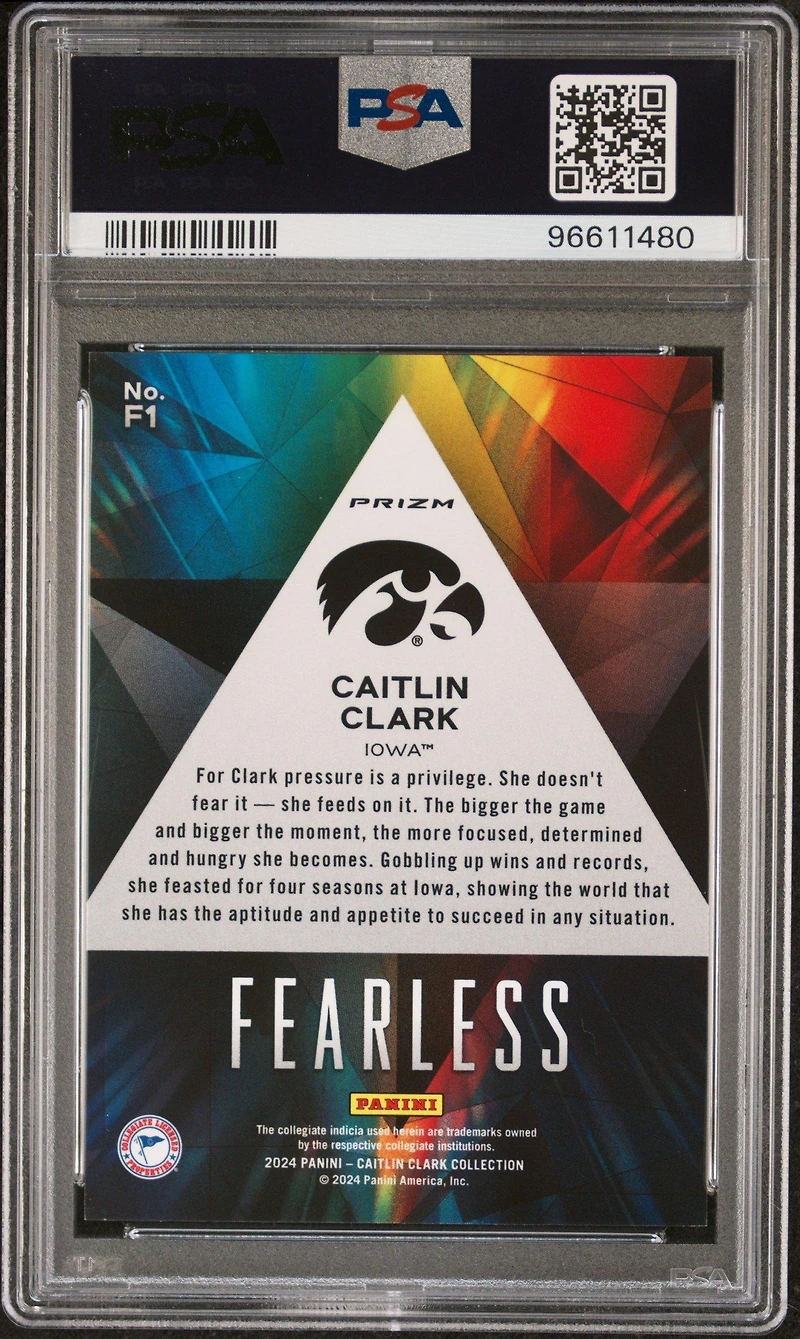 2024 Panini Caitlin Clark Collection Fearless F1 Caitlin Clark PSA
