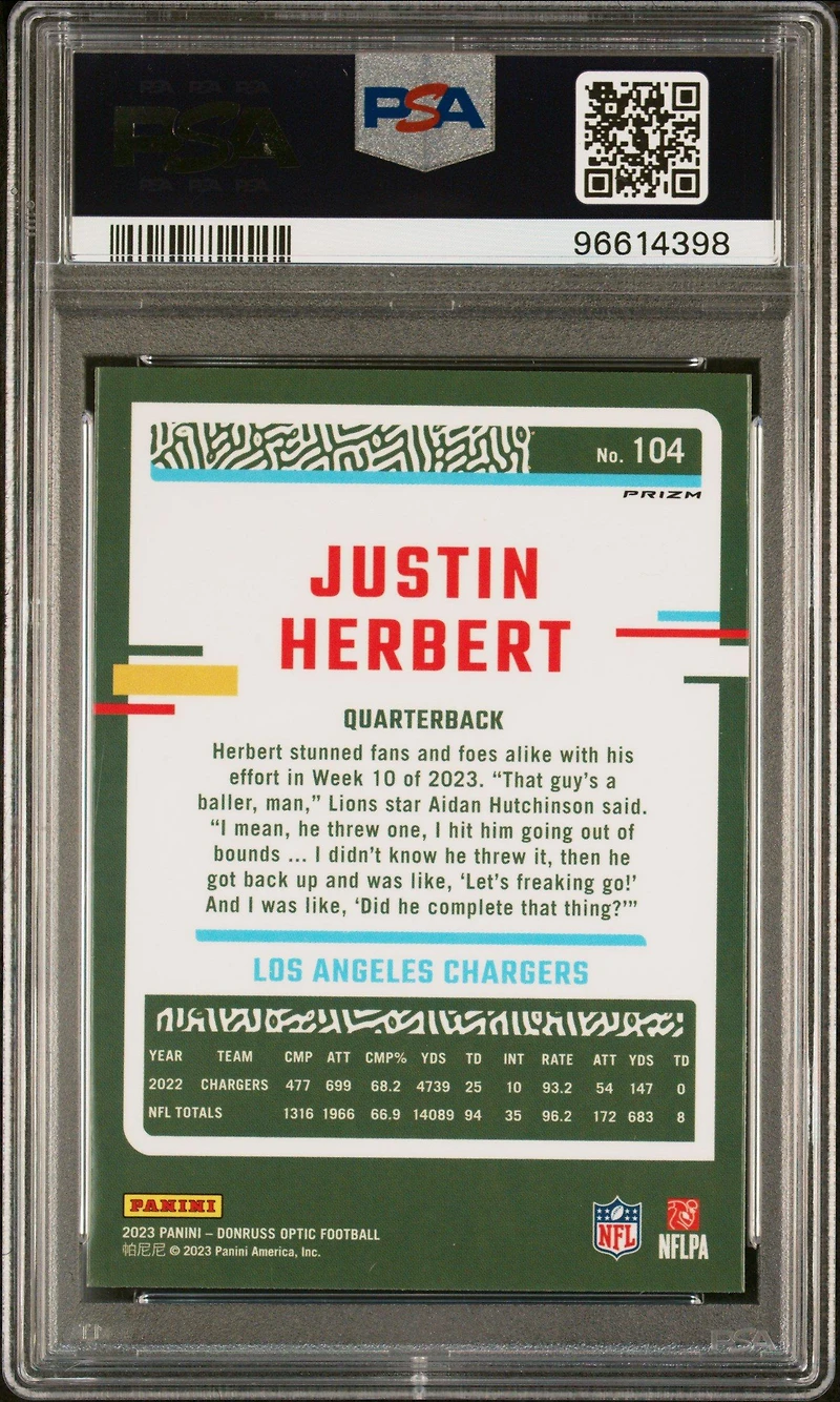 2023 Panini Donruss Optic 104 Justin Herbert Stars PSA 10