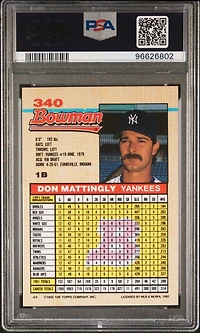 1992 Bowman 340 Don Mattingly PSA 10