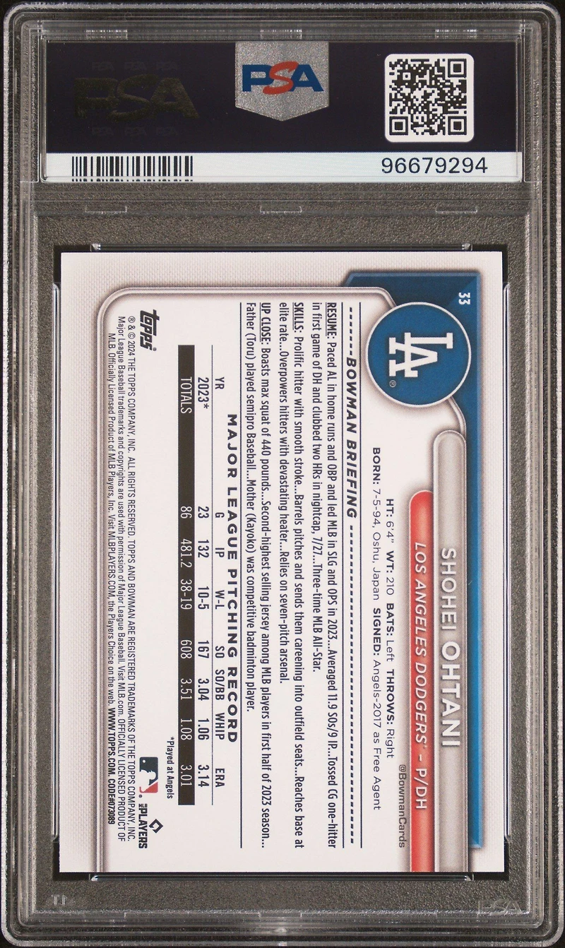 2024 Bowman 33 Shohei Ohtani Sky Blue PSA 9