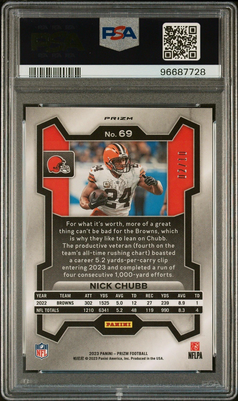 2023 Panini Prizm 69 Nick Chubb Gold Shimmer PSA 9