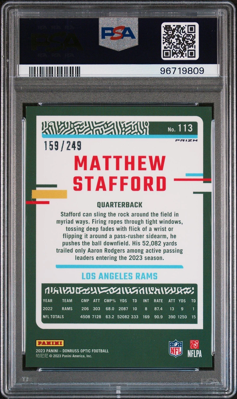 2023 Panini Donruss Optic 113 Matthew Stafford Orange PSA 10