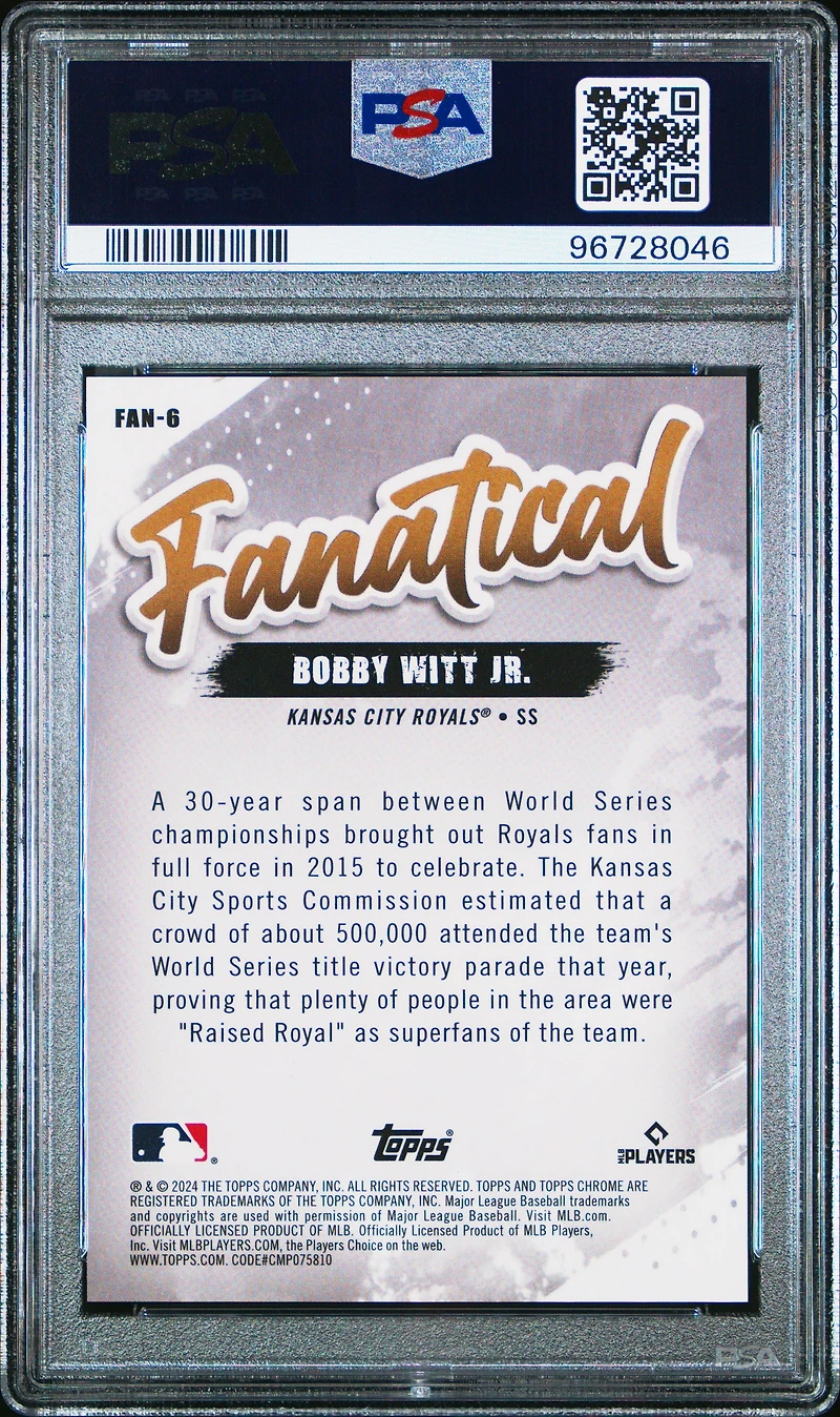2024 Topps Chrome Fanatical Fan6 Bobby Witt Jr. Red Refractor PSA 10