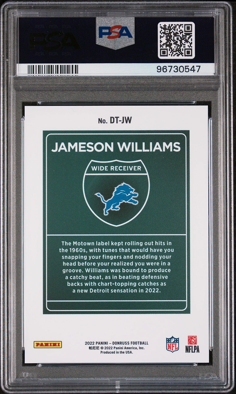 2022 Panini Donruss Downtown Dt-jw Jameson Williams PSA 10