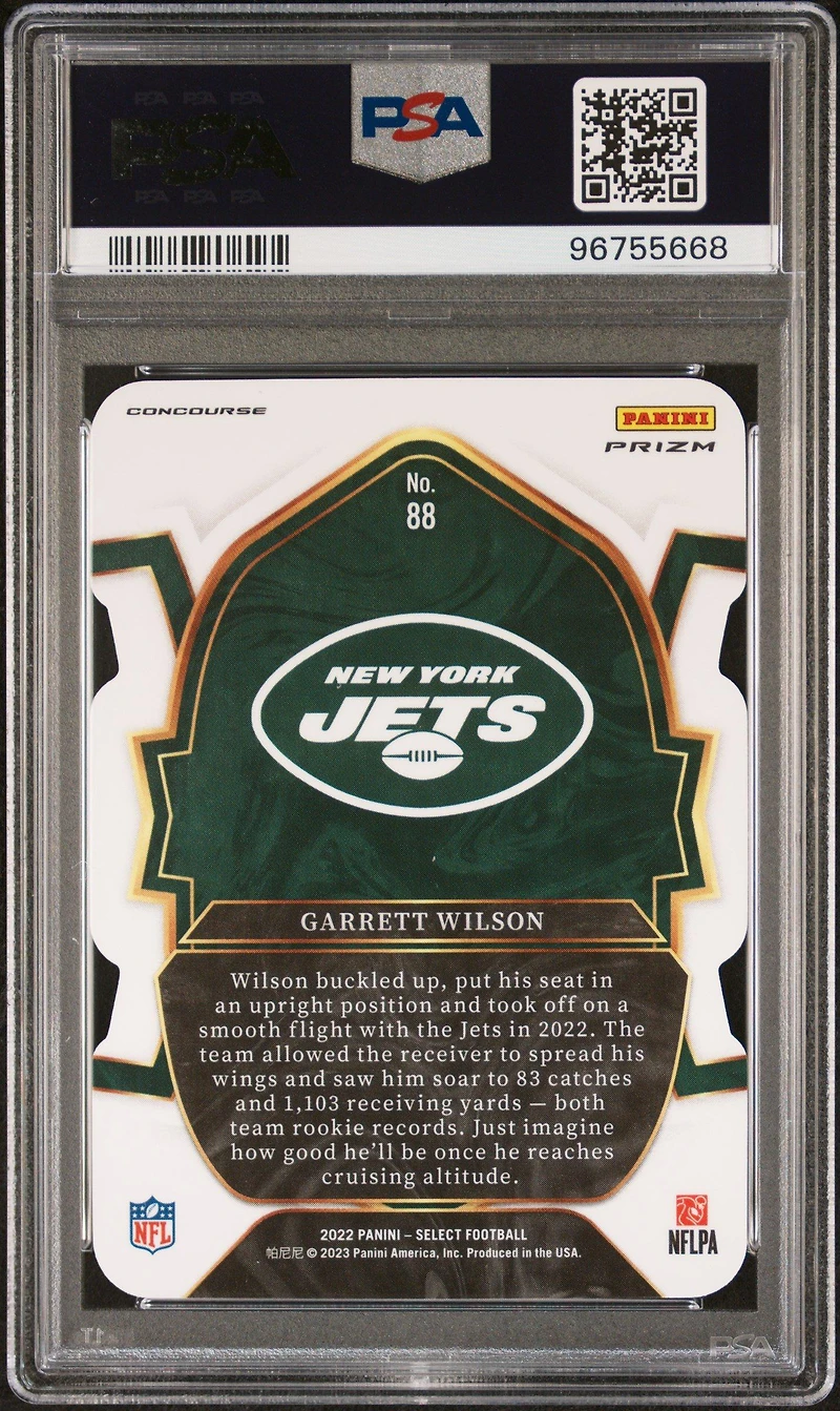 2022 Panini Select 88 Garrett Wilson Die-cut Silver Prizm PSA 10