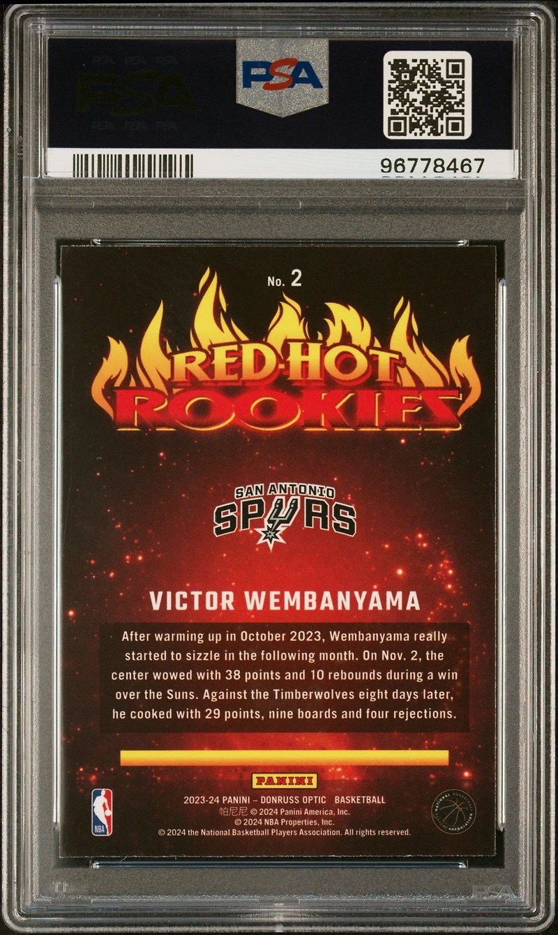 2023 Panini Donruss Optic Red Hot Rookies 2 Victor Wembanyama PSA 10