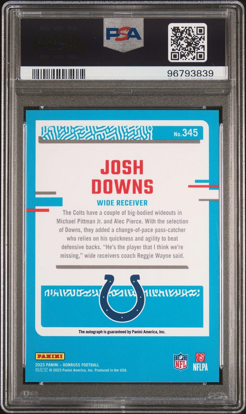 2023 Panini Donruss 345 Josh Downs Autograph-orange PSA 9