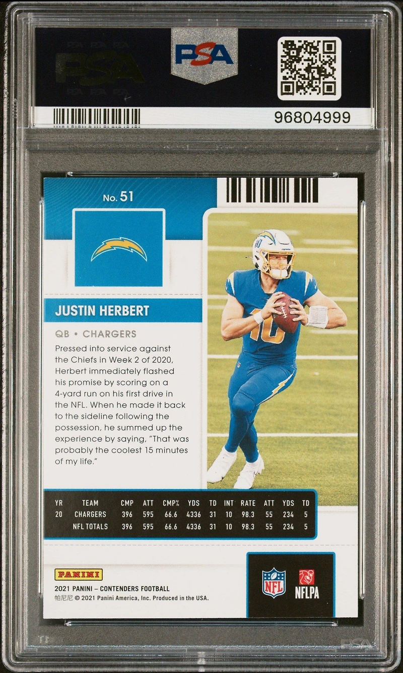 2021 Panini Contenders 51 Justin Herbert Championship PSA 10