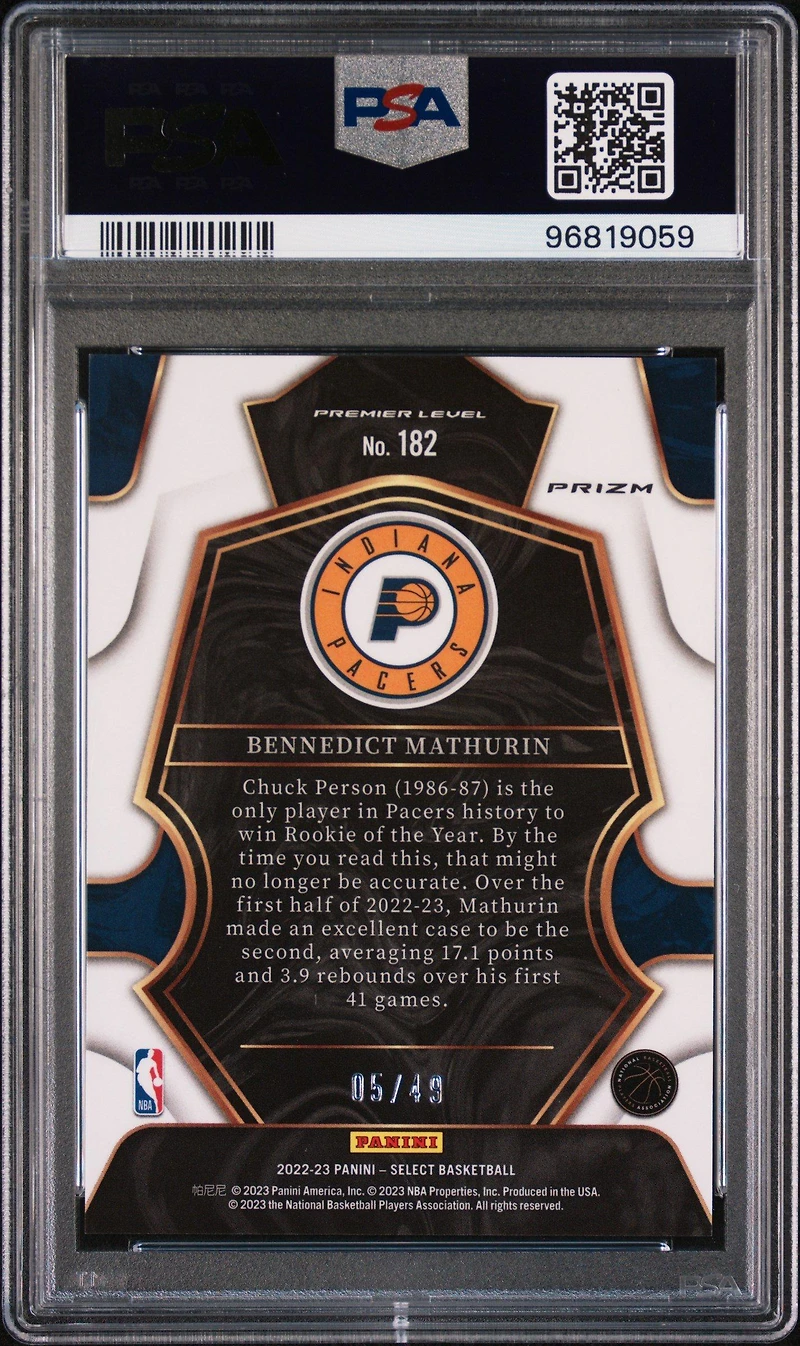 2022 Panini Select 182 Bennedict Mathurin Red Disco PSA 9