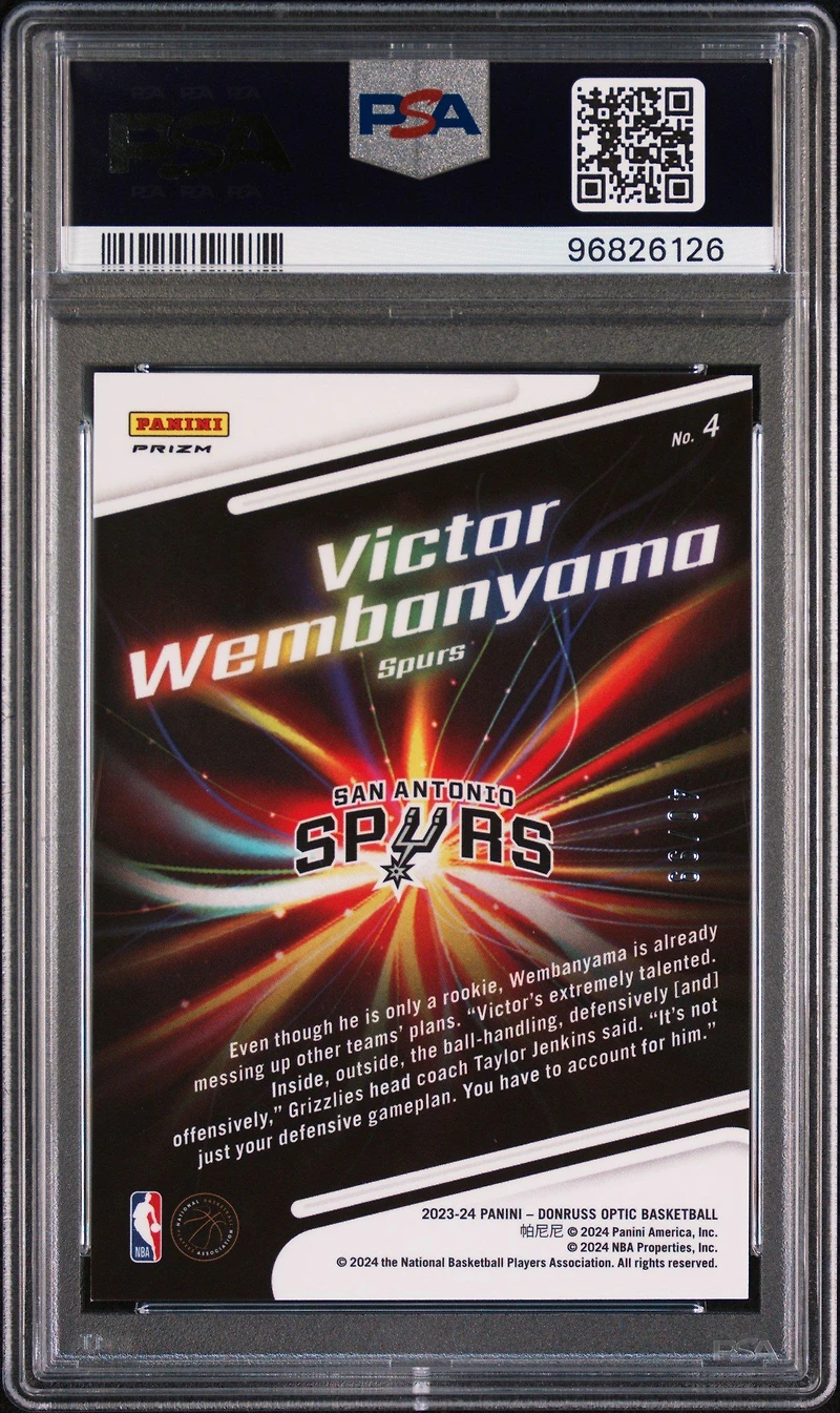 2023 Panini Donruss Optic Lights Out 4 Victor Wembanyama Red And Gold International PSA 9