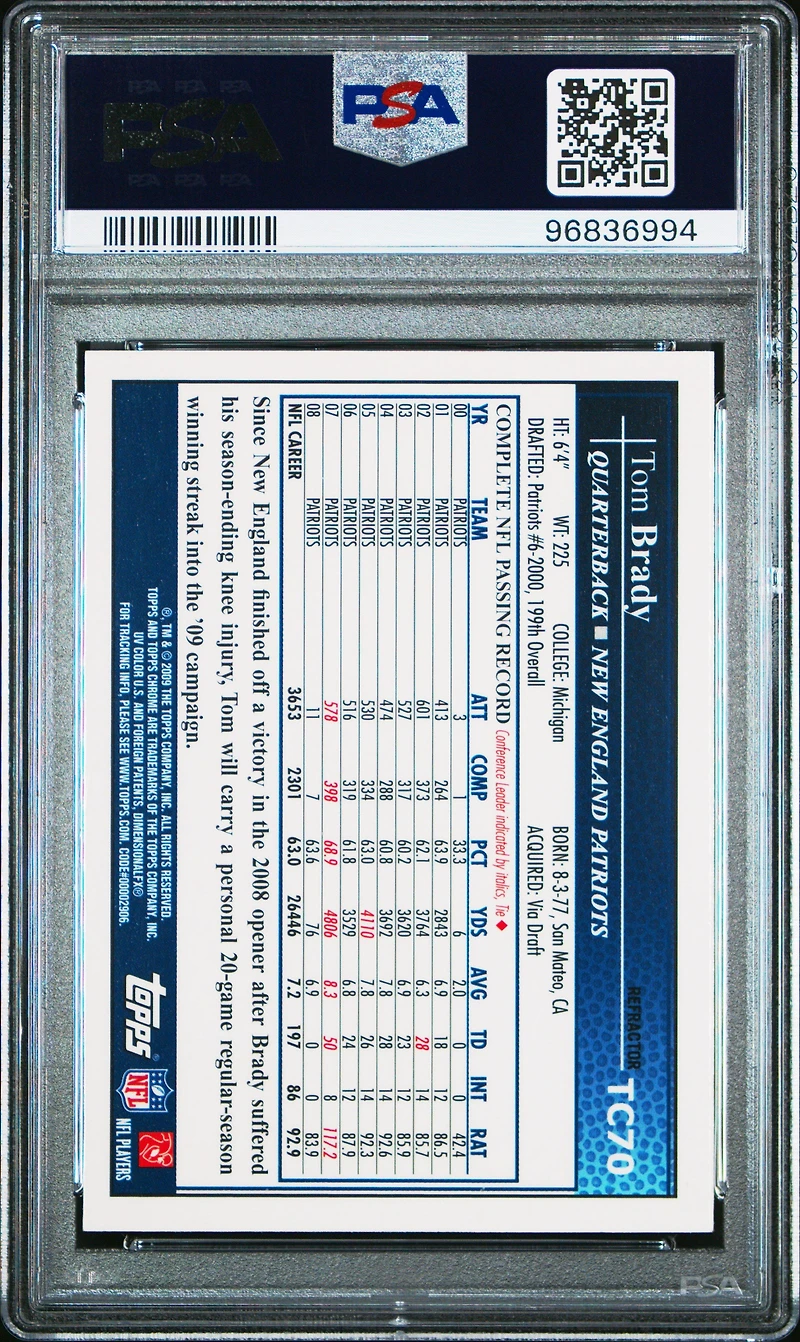2009 Topps Chrome Tc70 Tom Brady Throwing-xfractor PSA 10