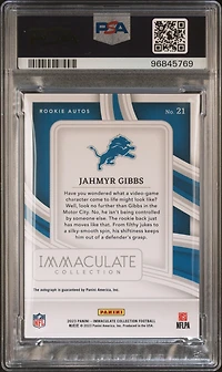 2023 Panini Immaculate Collection Rookie Autographs 21 Jahmyr Gibbs PSA 8