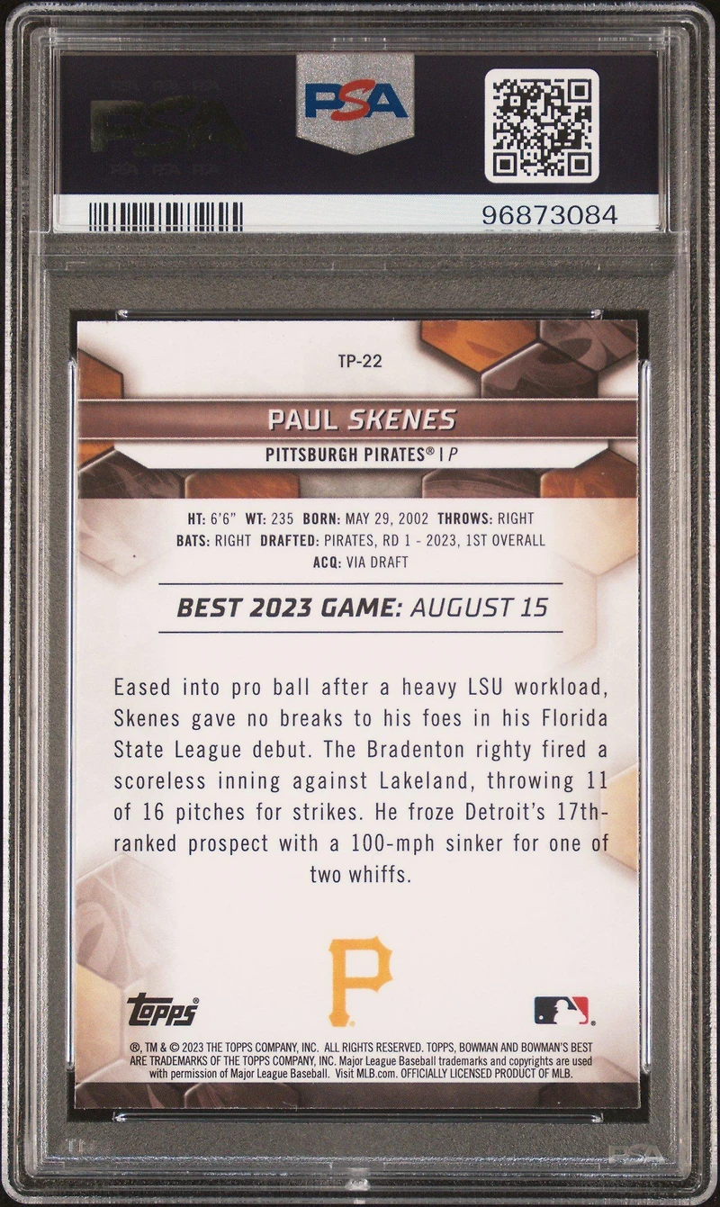 2023 Bowman's Best Top Prospects Tp22 Paul Skenes PSA 10