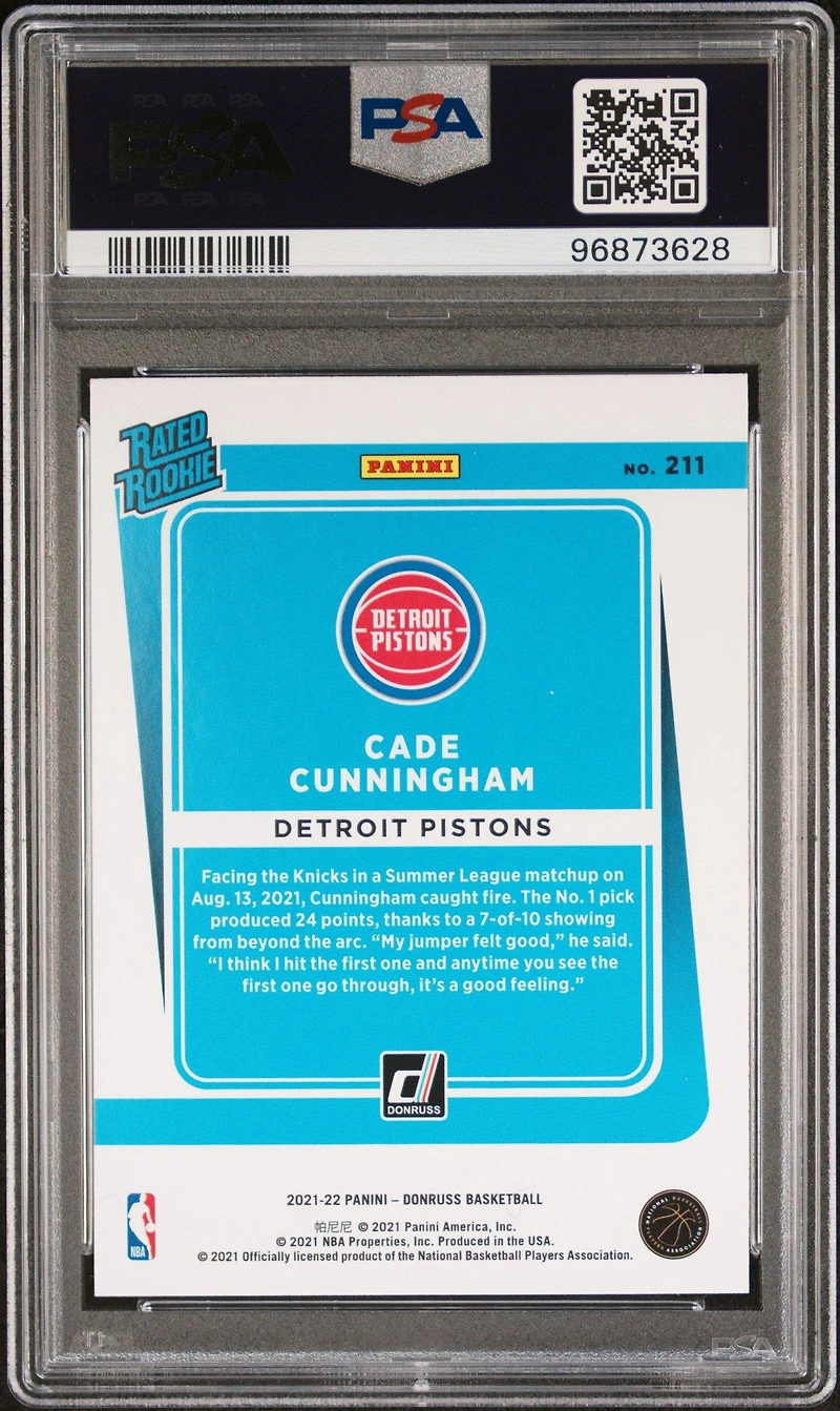 2021 Panini Donruss 211 Cade Cunningham Holo Green/yellow Laser PSA 9