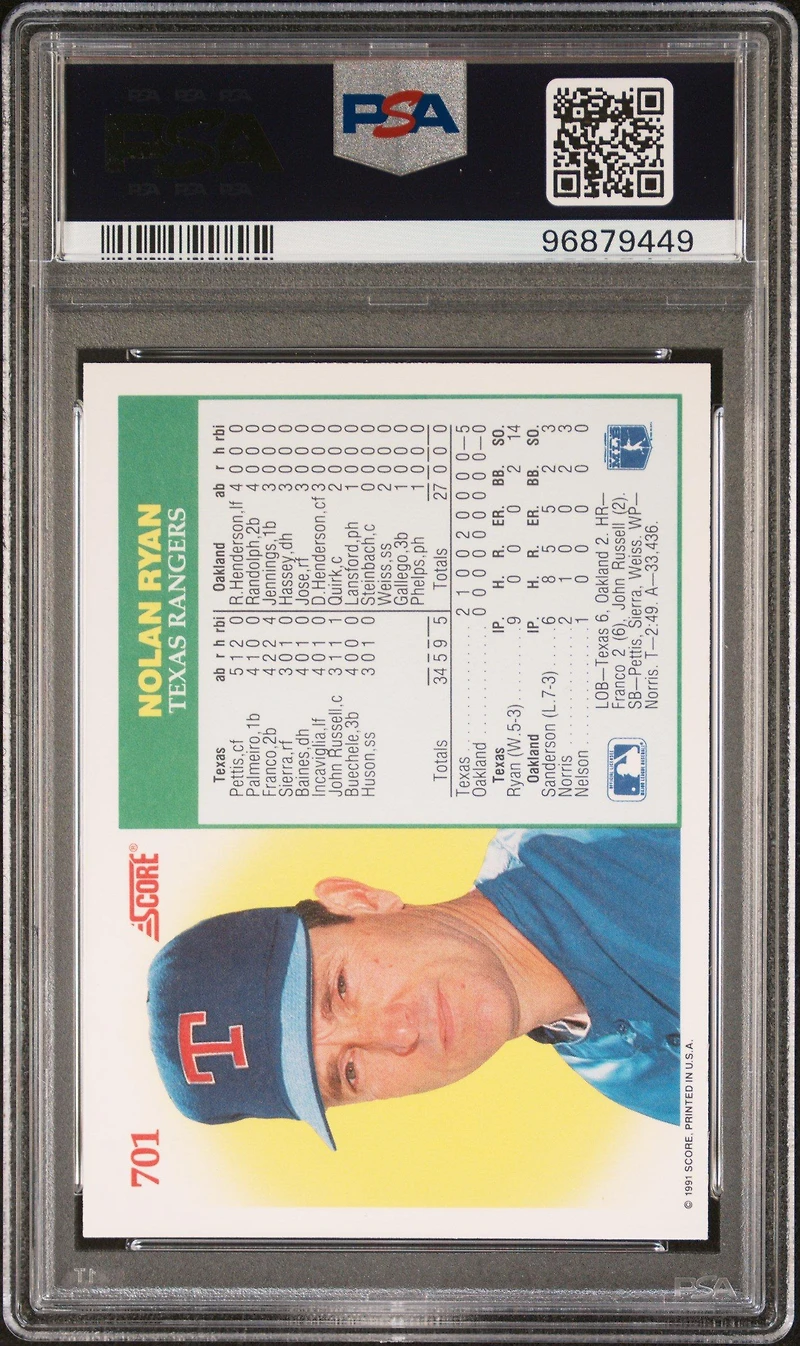 1991 Score 701 Nolan Ryan PSA 10
