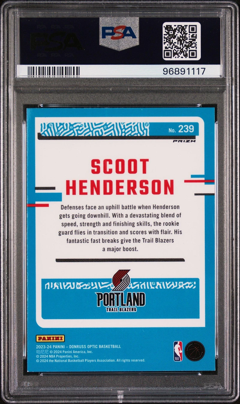 2023 Panini Donruss Optic 239 Scoot Henderson Hyper Pink PSA 10