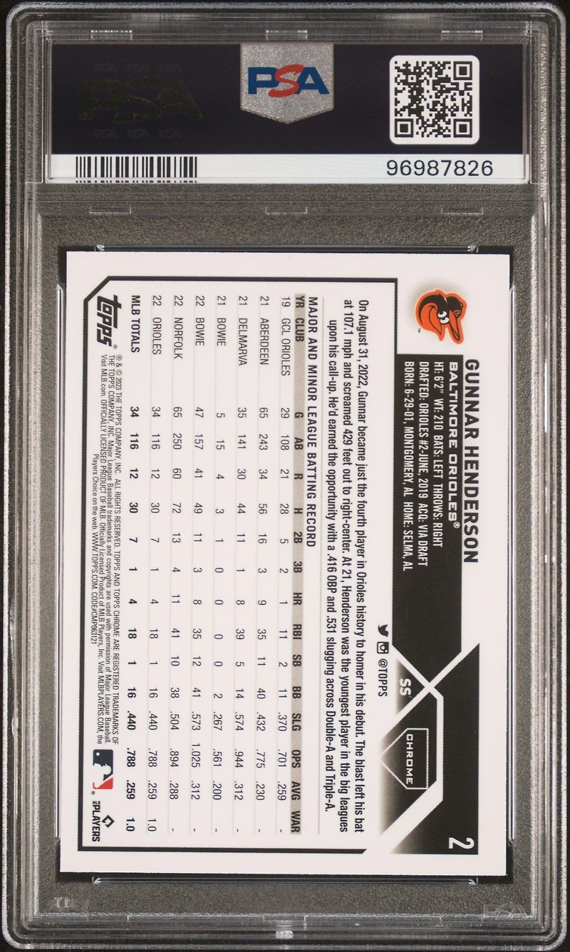 2023 Topps Chrome 2 Gunnar Henderson Sepia Refractor PSA 10