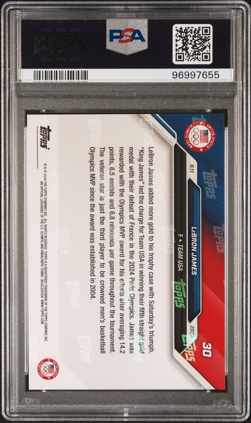 2024 Topps Now Olympic Games Lebron James PSA 10