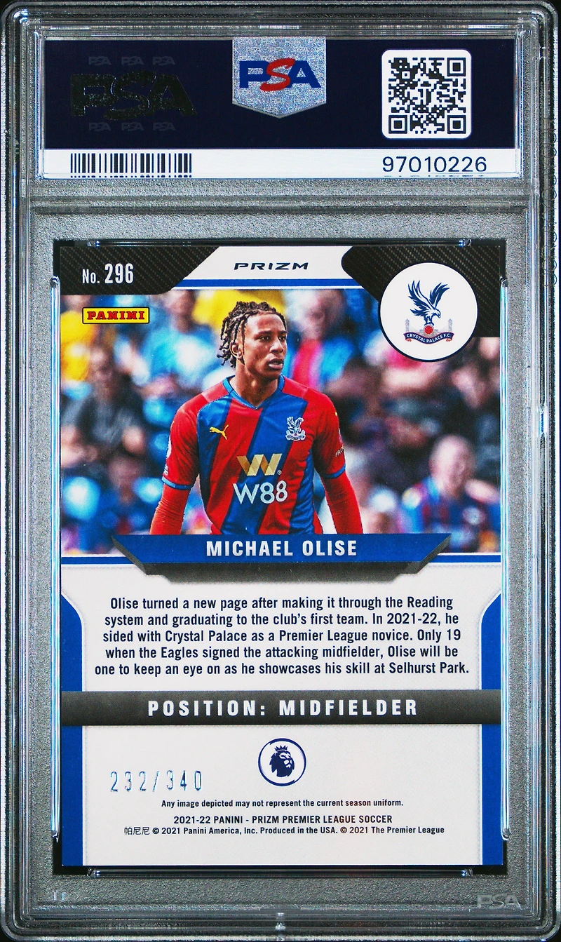 2021 Panini Prizm Premier League 296 Michael Olise Blue Prizm PSA 9