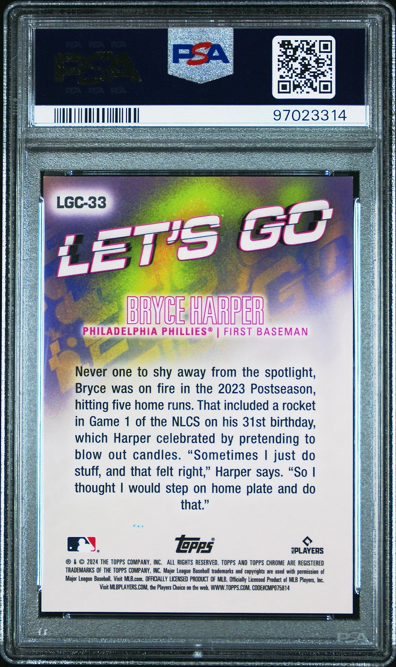 2024 Topps Chrome Let's Go Lgc33 Bryce Harper Red Refractor PSA 10