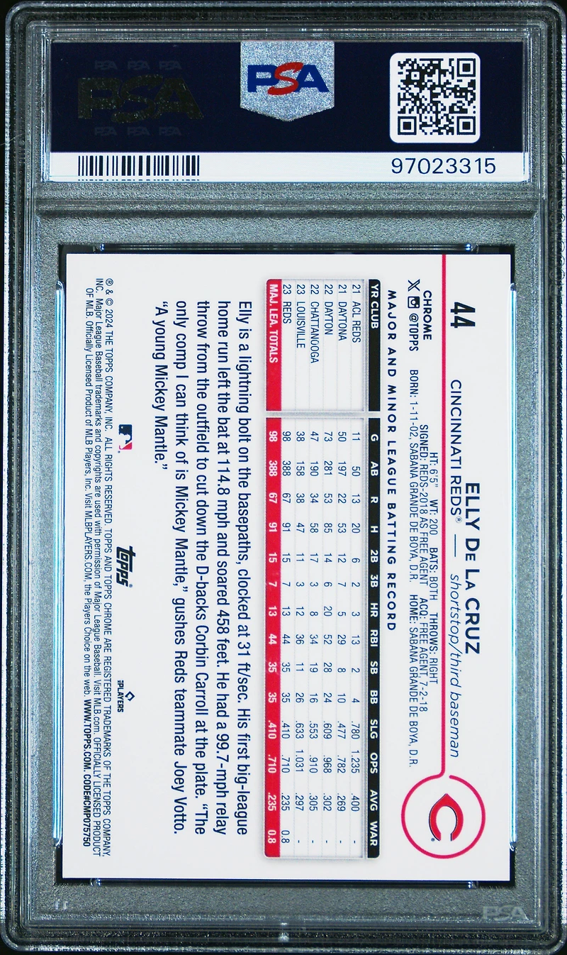 2024 Topps Chrome 44 Elly De La Cruz Variation PSA 10