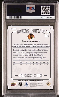 2023 Upper Deck Extended Series 2003-04 Beehive Bh41 Connor Bedard PSA 10