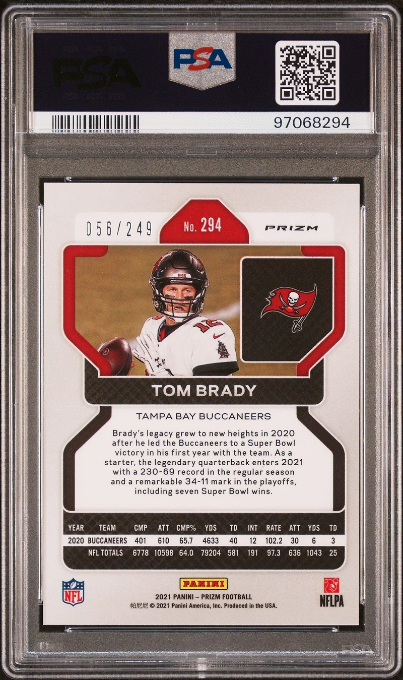 2021 Panini Prizm 294 Tom Brady Orange Prizm PSA 10