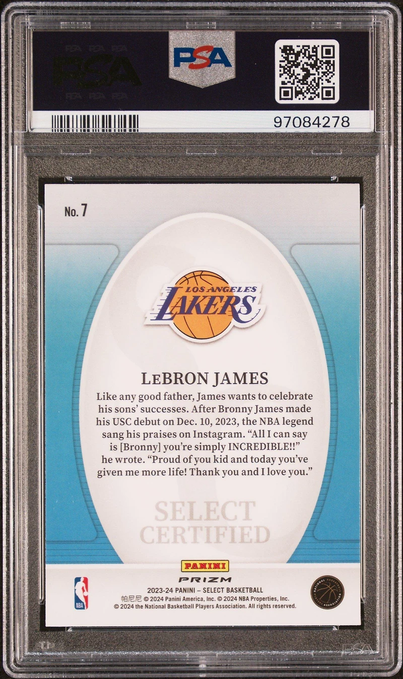 2023 Panini Select Select Certified 7 Lebron James Tectonic Prizm PSA 10
