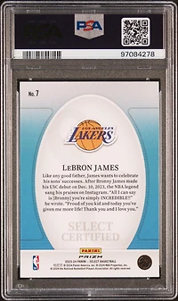 2023 Panini Select Select Certified 7 Lebron James Tectonic Prizm PSA 10