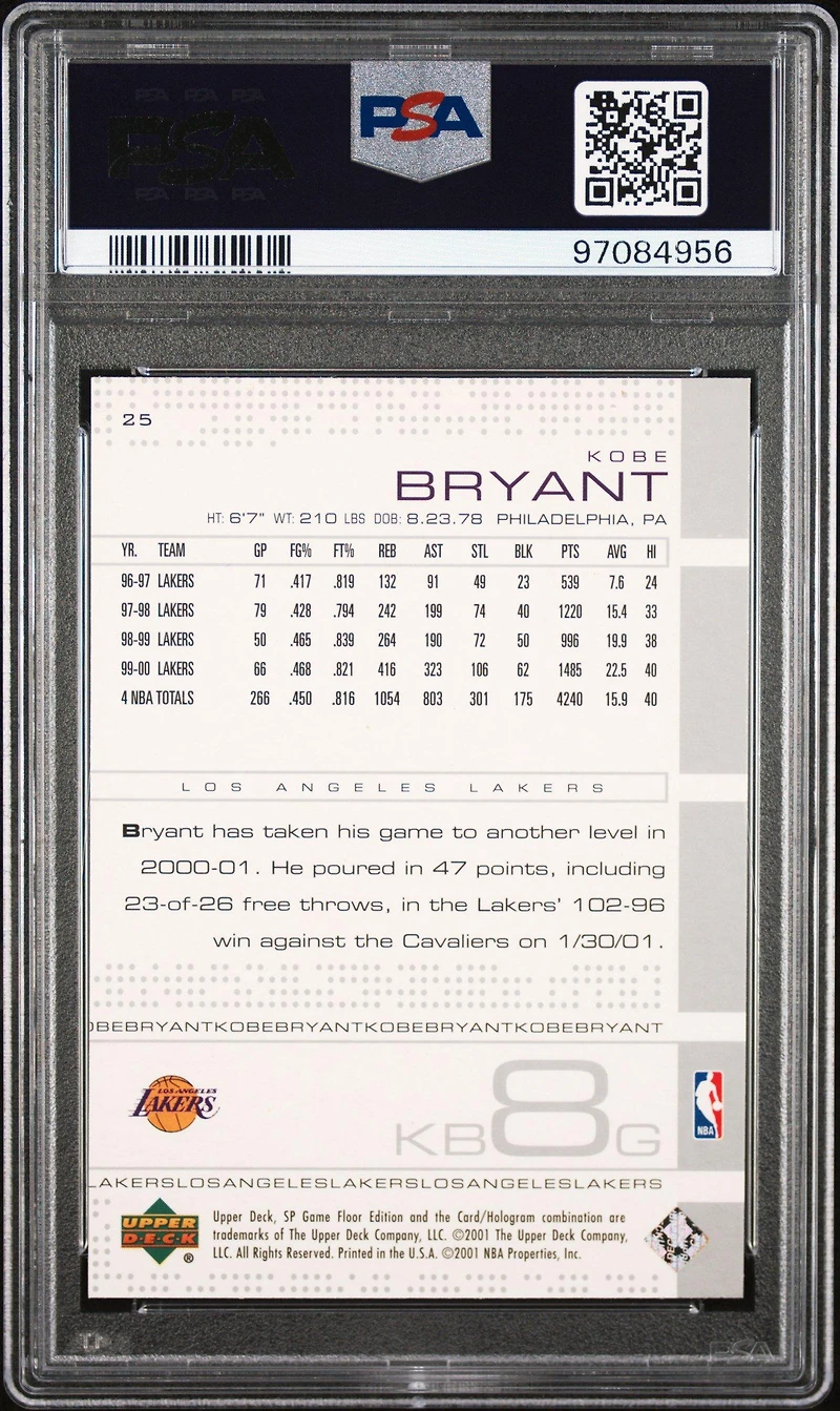 2000 Sp Game Floor 25 Kobe Bryant PSA 9