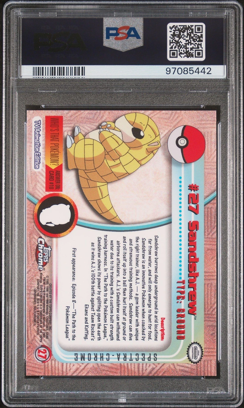 2000 Topps Chrome Pokemon T.v. 27 Sandshrew Spectra PSA 10
