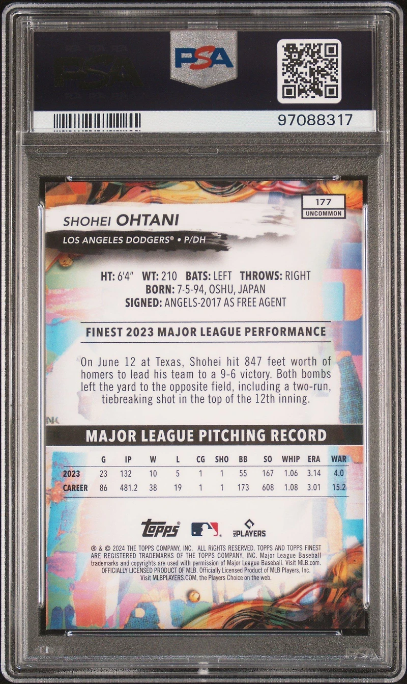 2024 Topps Finest 177 Shohei Ohtani Sky Blue Refractor PSA 10