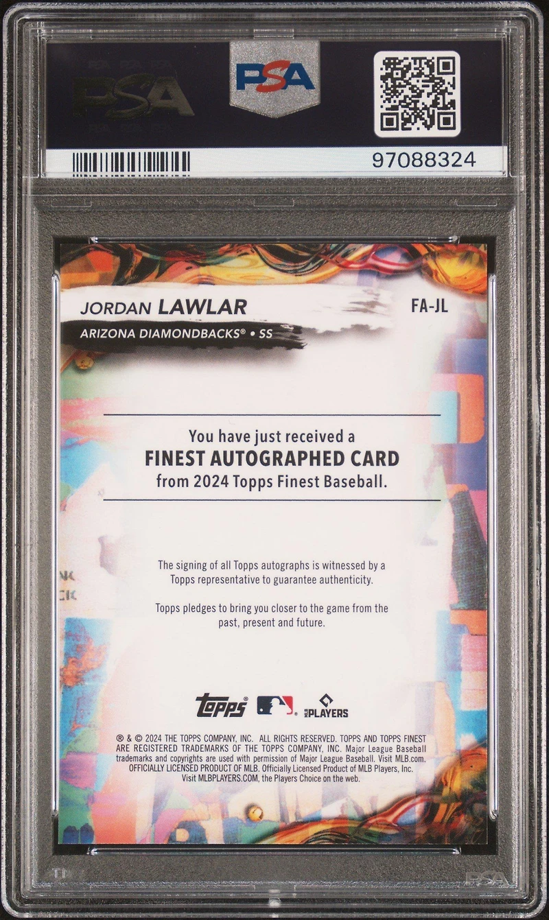 2024 Topps Finest Finest Autographs Fajl Jordan Lawlar Sky Blue Refractor PSA 10