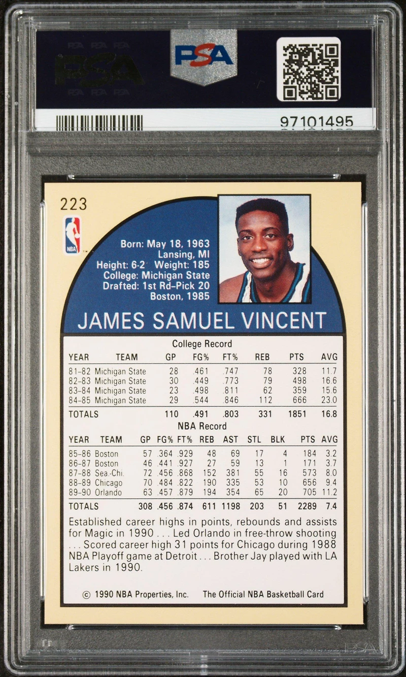 1990 Hoops 223 Sam Vincent Shows Michael Jordan PSA 8