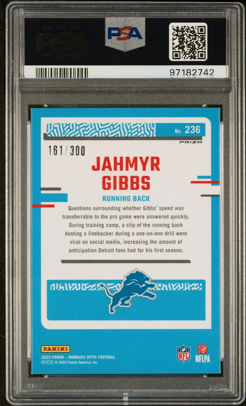 2023 Panini Donruss Optic 236 Jahmyr Gibbs Wave PSA 10