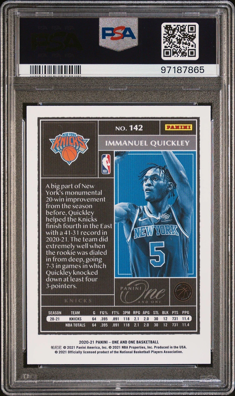 2020 Panini One And One 142 Immanuel Quickley Purple PSA 10