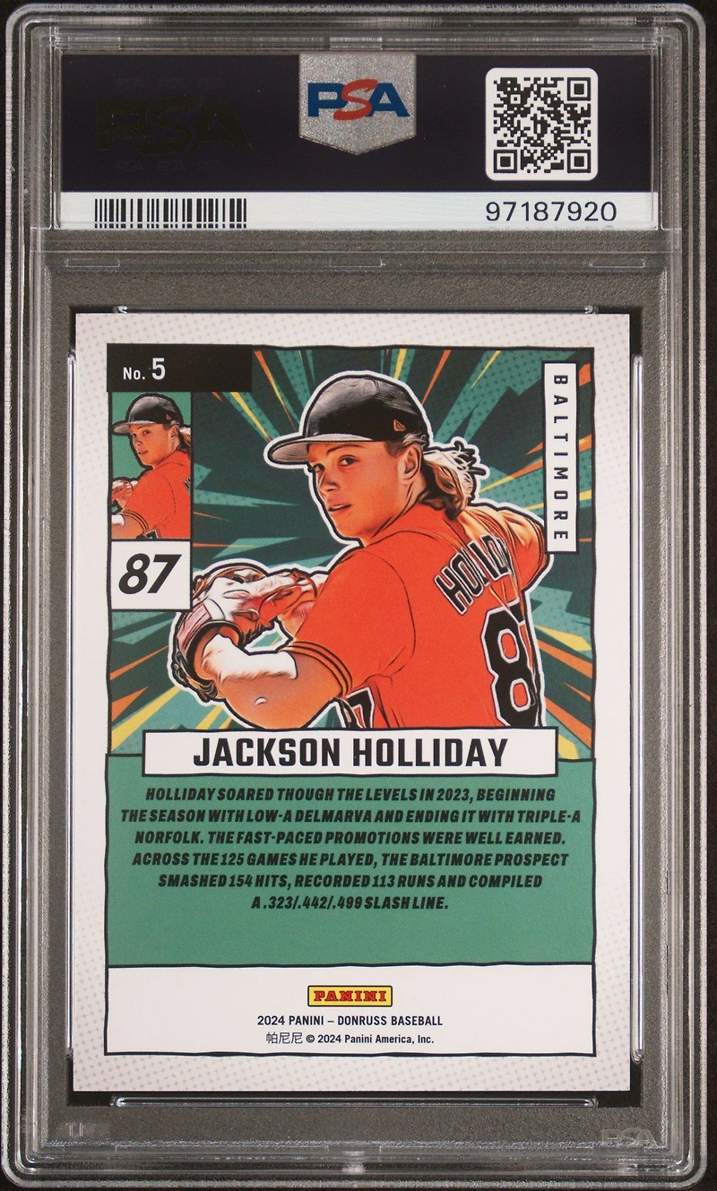 2024 Panini Donruss Diamond Marvels 5 Jackson Holliday Red Ice PSA 9