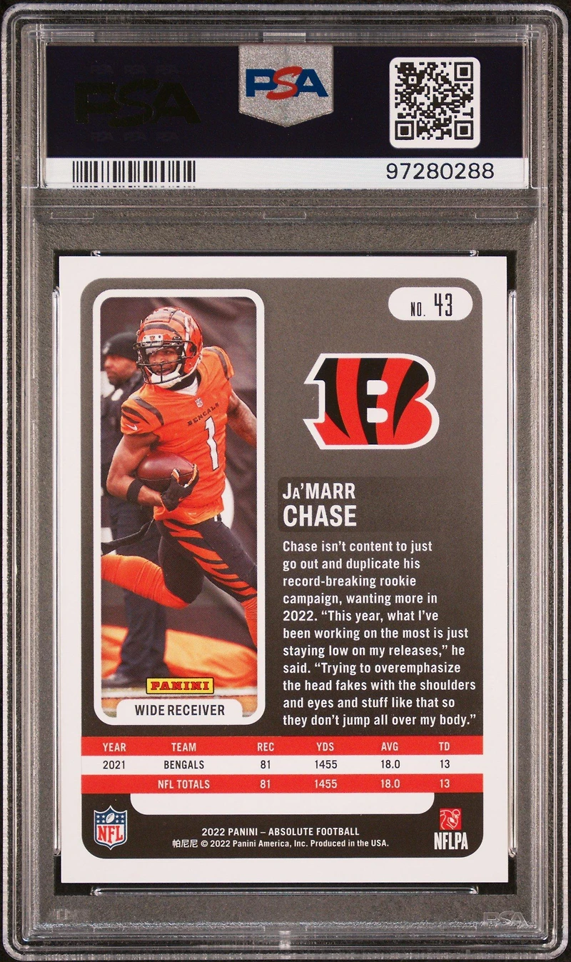 2022 Panini Absolute 43 Ja'marr Chase Orange Mosaic PSA 10
