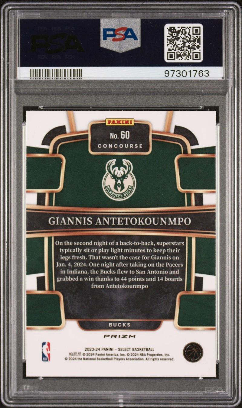 2023 Panini Select 60 Giannis Antetokounmpo Blue Cracked Ice PSA 10