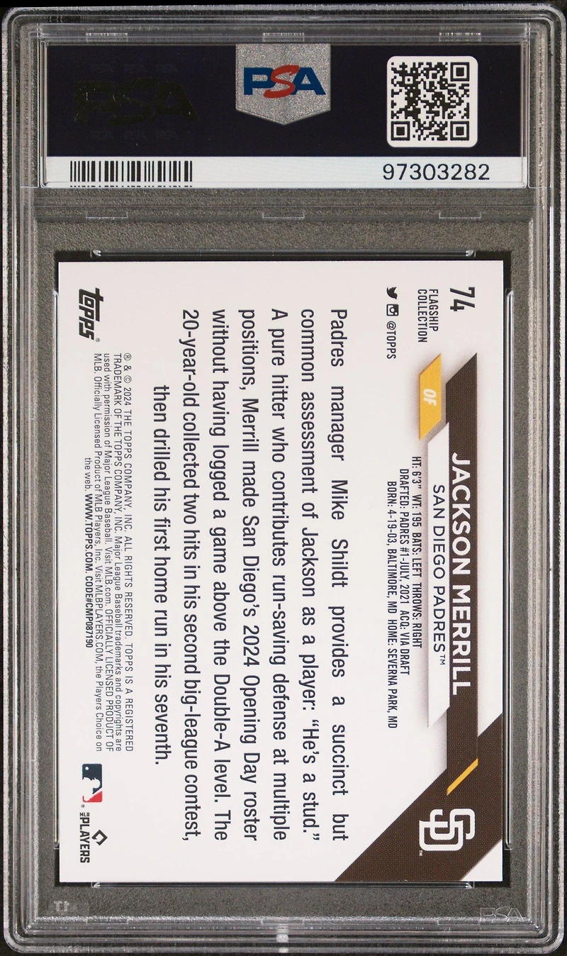 2024 Topps Flagship Collection 74 Jackson Merrill PSA 10