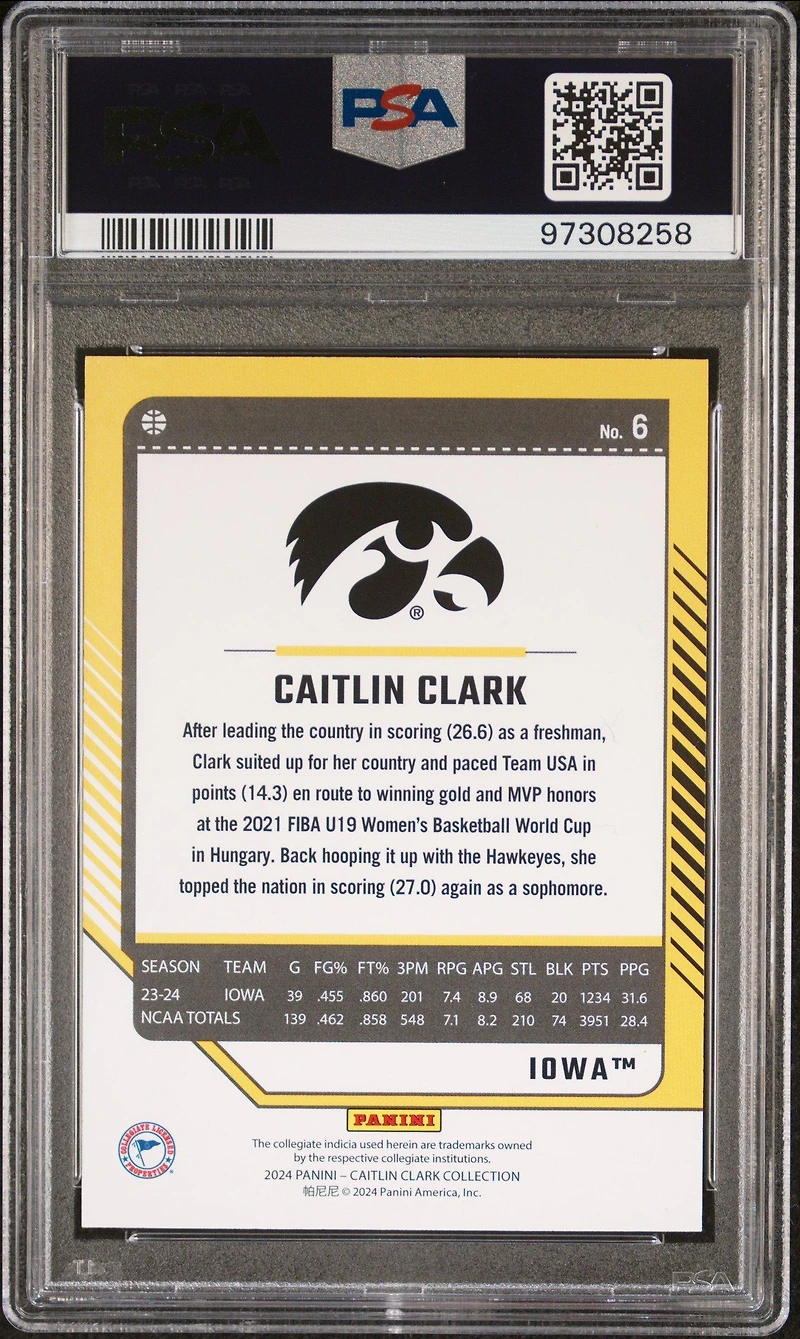 2024 Panini Caitlin Clark Collection Donruss 6 Caitlin Clark Floating Hearts PSA 10